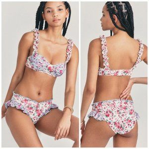 LoveShackFancy Annika Fruit Print Bikini Set M Berry Sundae Floral Ruffle Ruched
